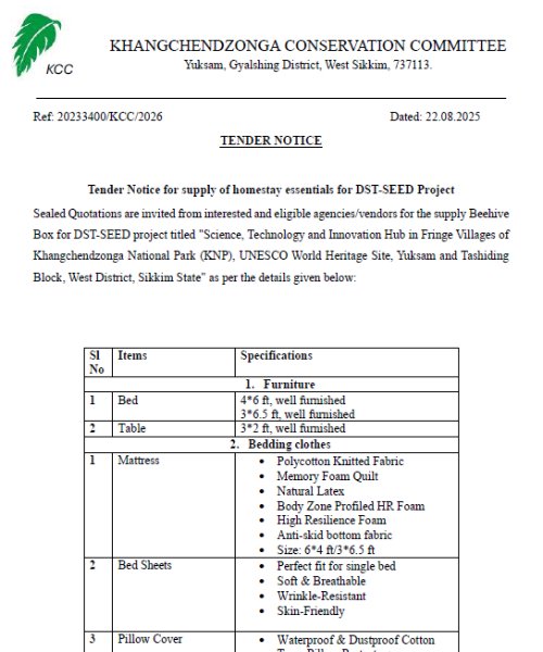 Supply of homestay essentials for DST-SEED Project